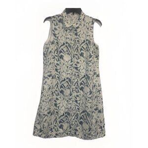 Garnet Hill Women’s Blue White Floral Linen Collared Sleeveless Shirt Dress 10P